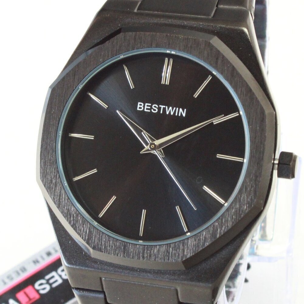 Men's Sports Watch Integrated Bracelet Blacked Out Quartz 41.5mm - Picture 10 of 13